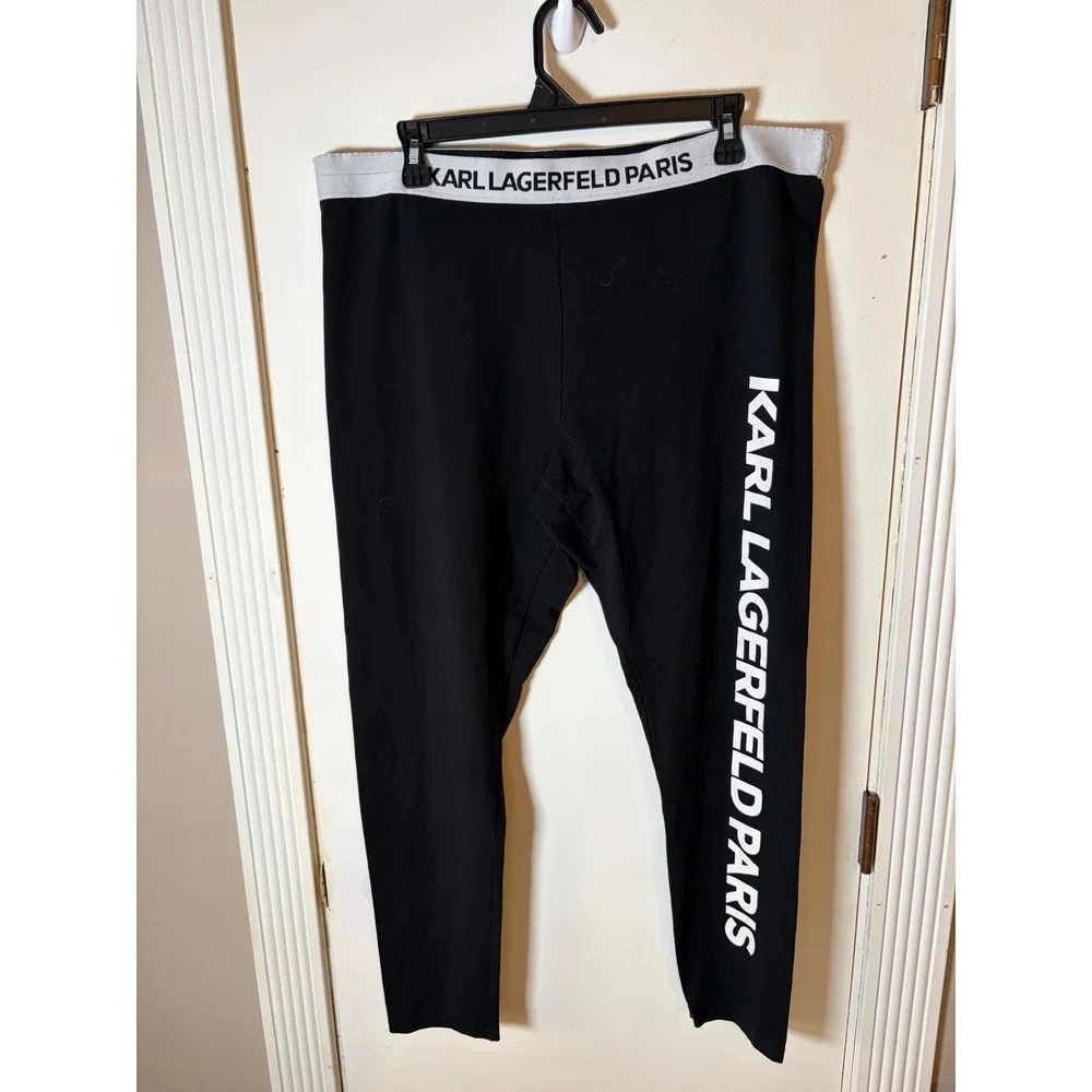 Karl Lagerfeld Paris Mens Black Logo Graphic Leggings XL Activewear Pants